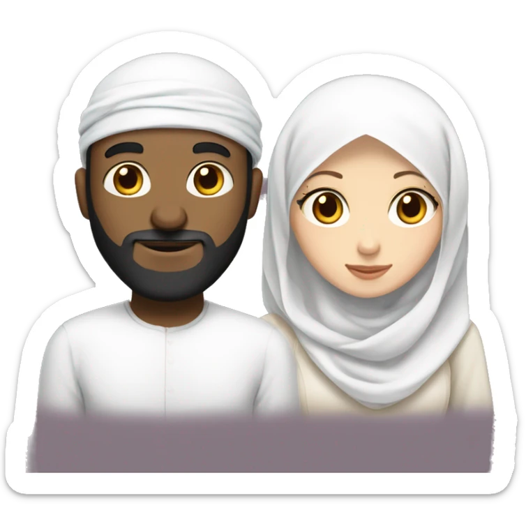 Girl with white hijab and islamische man with black beard and white skin Tone Married  sticker