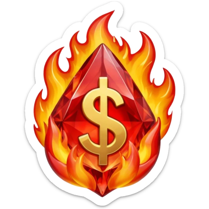 Red flaming crystal with a $ carved into the center of the crystal. sticker
