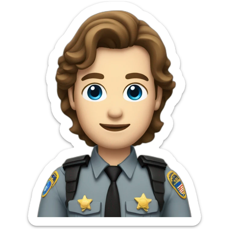 Deputy sheriff with Brown hair and blue eyes and shoulder radio sticker