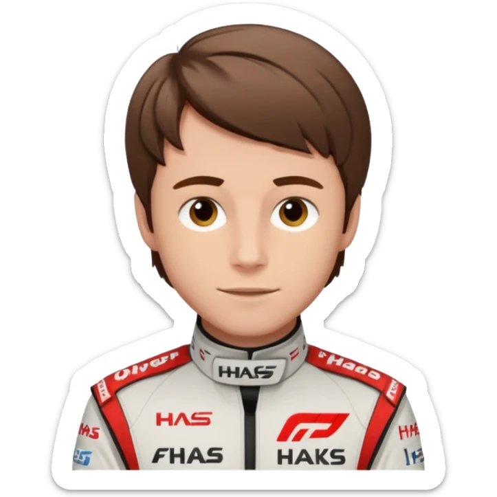 The Formula 1 Driver Oliver Bearman (brown to the front styled hair)in Haas F1 Suit sticker