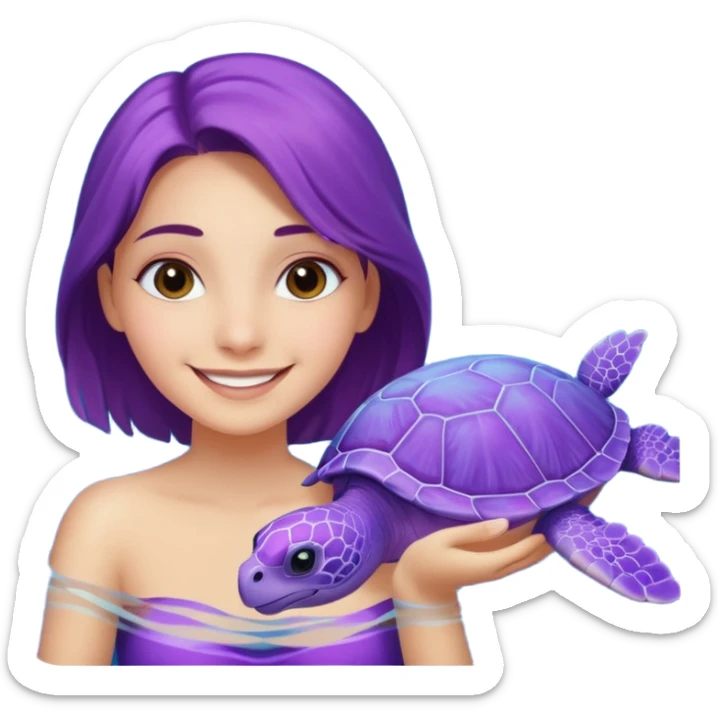 A girl with a purple Sea turtle in the ocean sticker