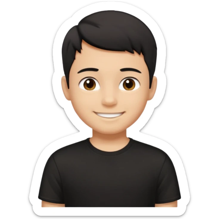 a boy wearing black t-shirt, has black short hair and no glasses, smiling brightly sticker