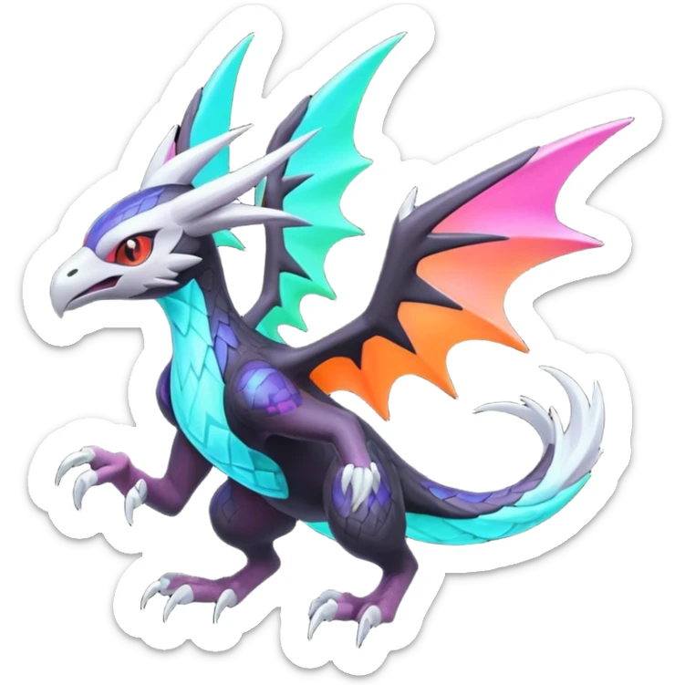 Neon Vibrant Pulsating Trail-glowing Chromatic Trico-Noivern-Silvally-fusion-hybrid sticker