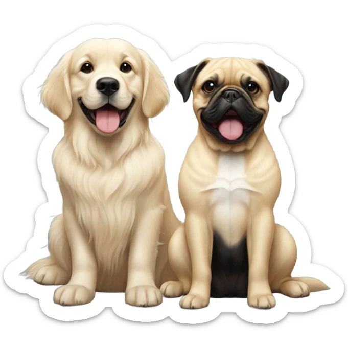English cream golden retriever and a black frenchie as best friends sticker
