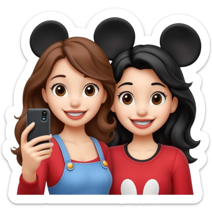 Haz un dos chicad una la bella de Disney y la otra uo con el pelo rizado largo haciendose un selfie como si et UVI ETB en el perquè de isney sticker
