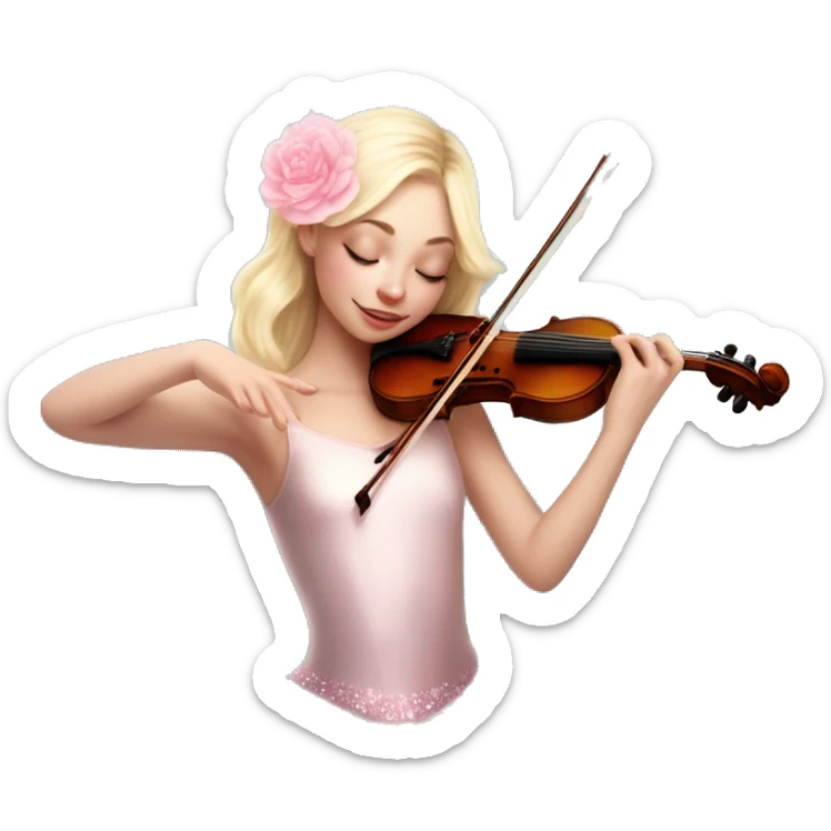 fairycore ballet blonde with skin girl with soft pastel tutu playing violin with peonies and sparkles realistic sticker