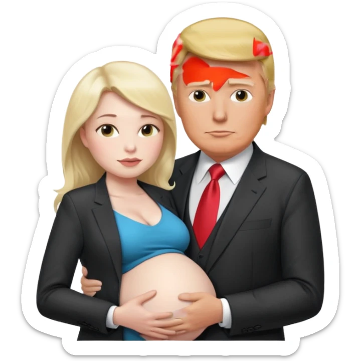 Pregnant Elon Musk with Donald Trump holding him in his arms sticker