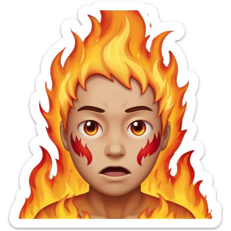 Make an emoji of a person tearing themself apart with flames and their on fire sticker
