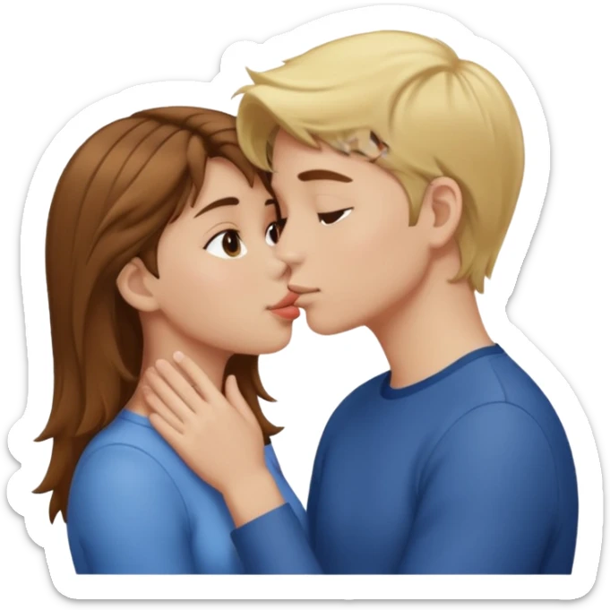 girl with brown hair kissing boy with blond hair sticker