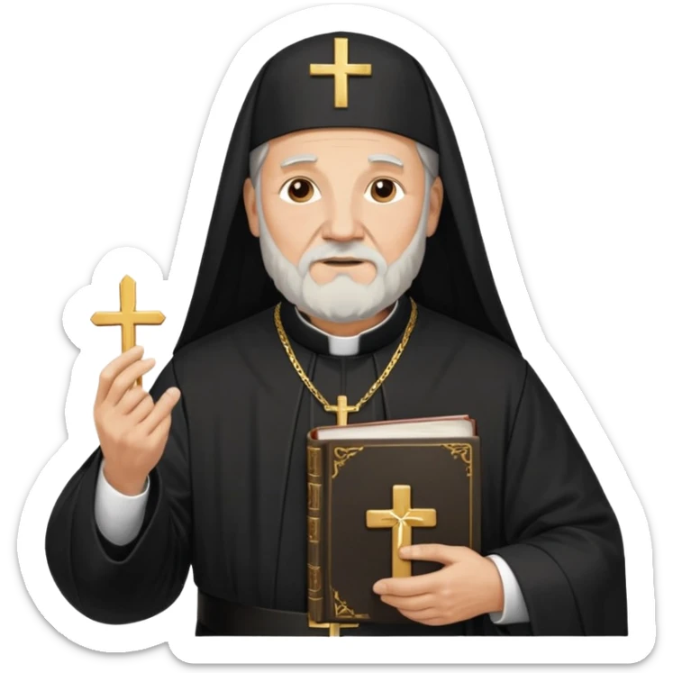 Older Orthodox Christian priest crossing himself (making the sign of the cross) with the movement of the Cross outlined in gold streaks sticker