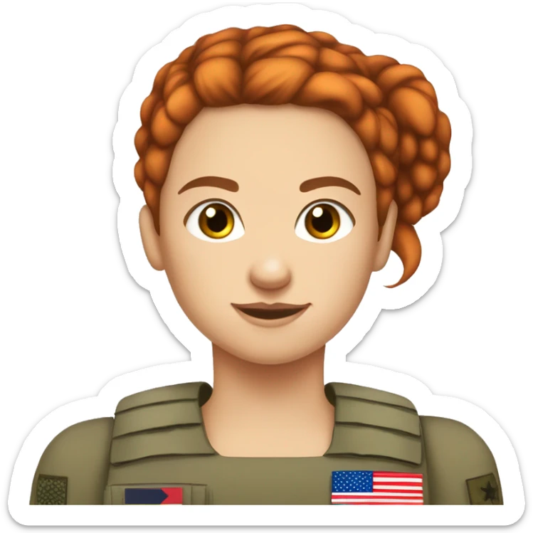 red straight hair bun pretty brown eyes soldier white girl country flag sticker