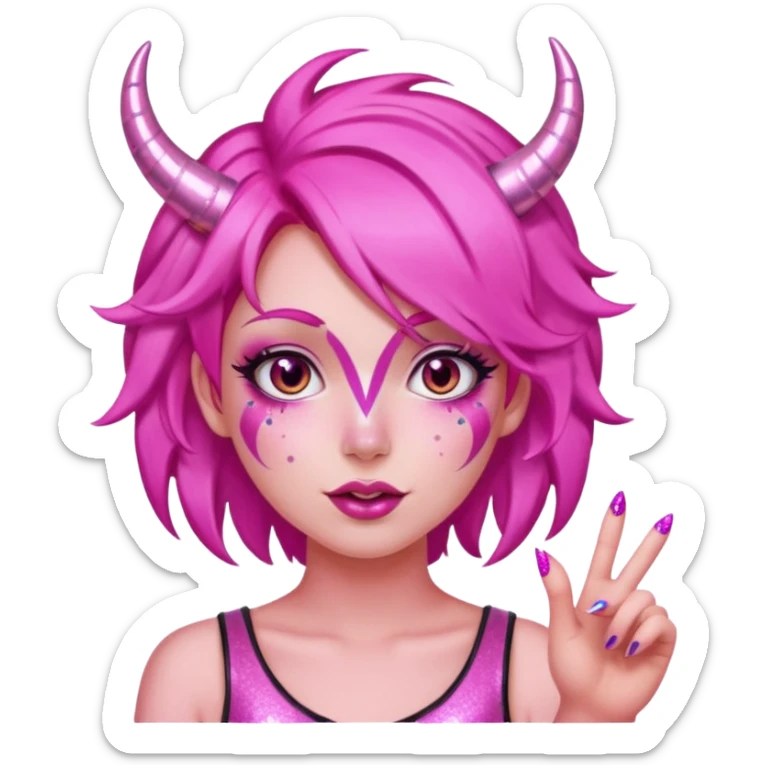 glitter pink girl naughty selfie glitter pink horns sticker