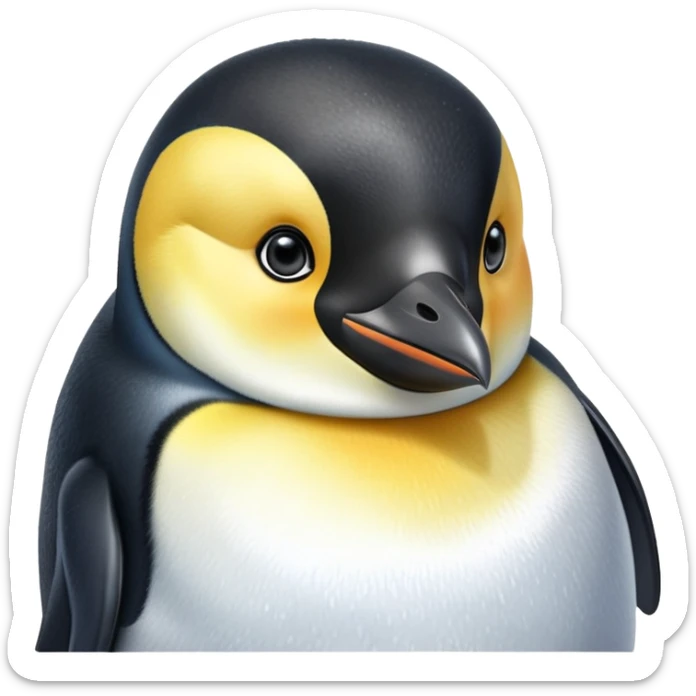 cinematic-adult-emperor-penguin-portrait-emoji,-head-tilted-playfully-and-inquisitively,-with-glossy,-pristine-plumage-accented-by-a-bright-beak-and-round,-sparkling-eyes-filled-with-curiosity,-simplified-yet-irresistibly-adorable-features, black face sticker