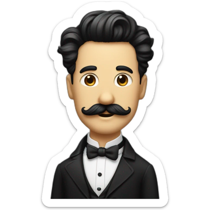 Homme au cheuveux noir avec la moustache de charlie Chaplin et avec des cheuveux plaqué sur le coté sticker