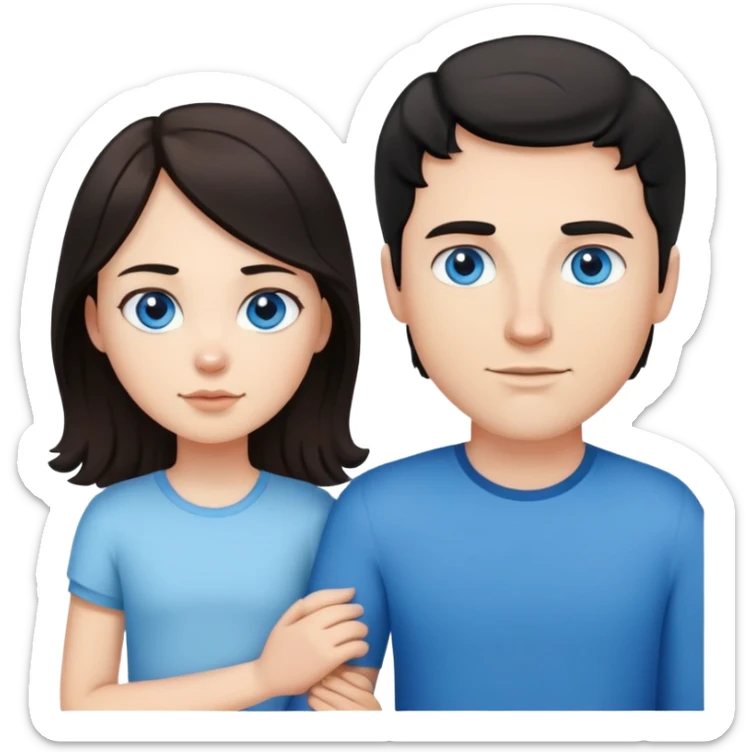 Strong white man with short black hair and white girl with long wavy brown hair and blue eyes holding hands sticker