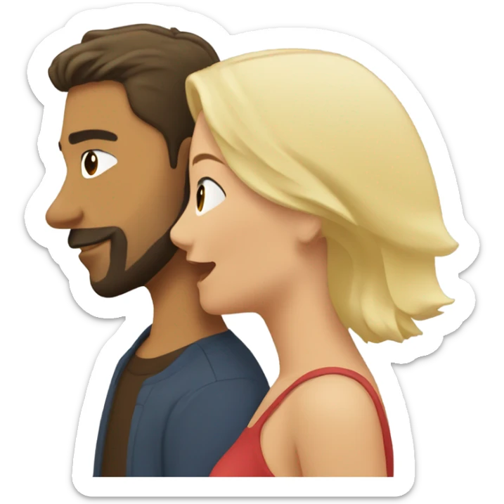 Latin man with beard kissing a blonde woman with short hair sticker