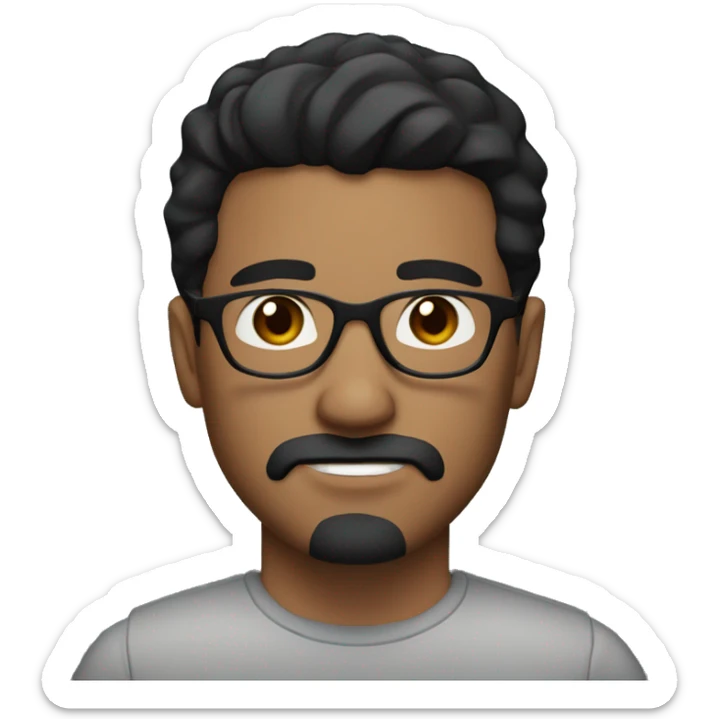 a man with black short hair, glasses, brown eyes and a dark short mustache and a goatee. sticker