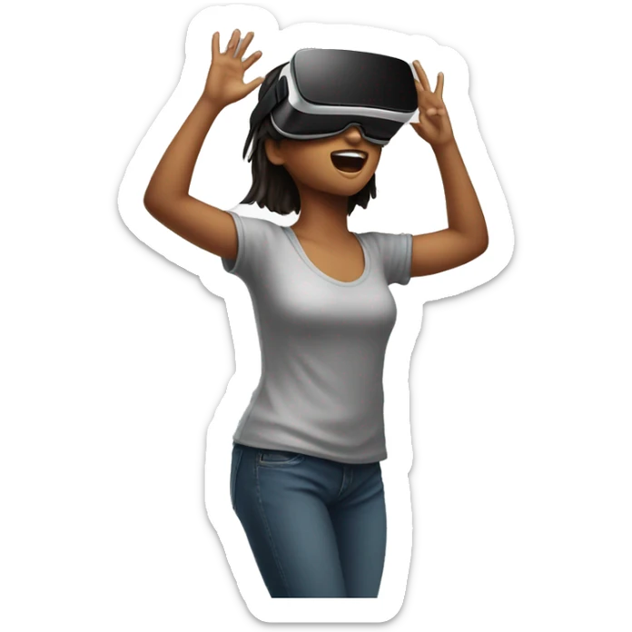 funny emoji of a girl playing VR facing the wall and showing her back sticker