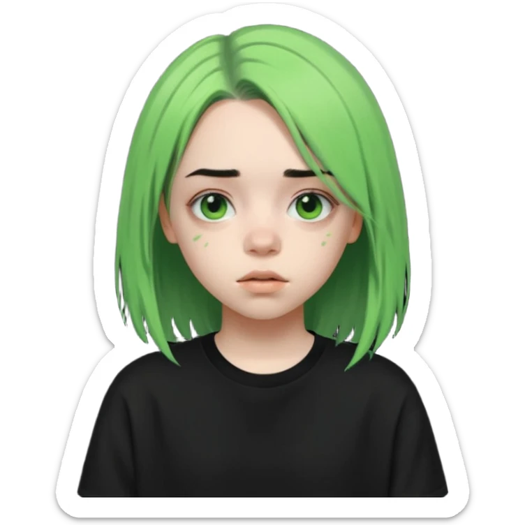A teenager who looks like Billie Eilish when she had green and black hair sticker