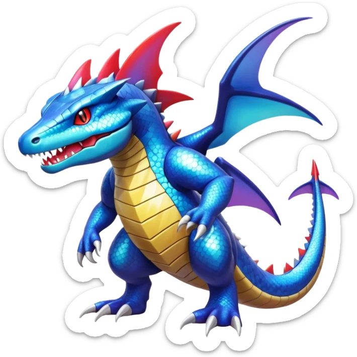 Shiny Exotic Colorful epic Garchomp-Gabite-Salamence-Koraidon-Feraligatr-Fakémon-hybrid-creature (full body)  sticker