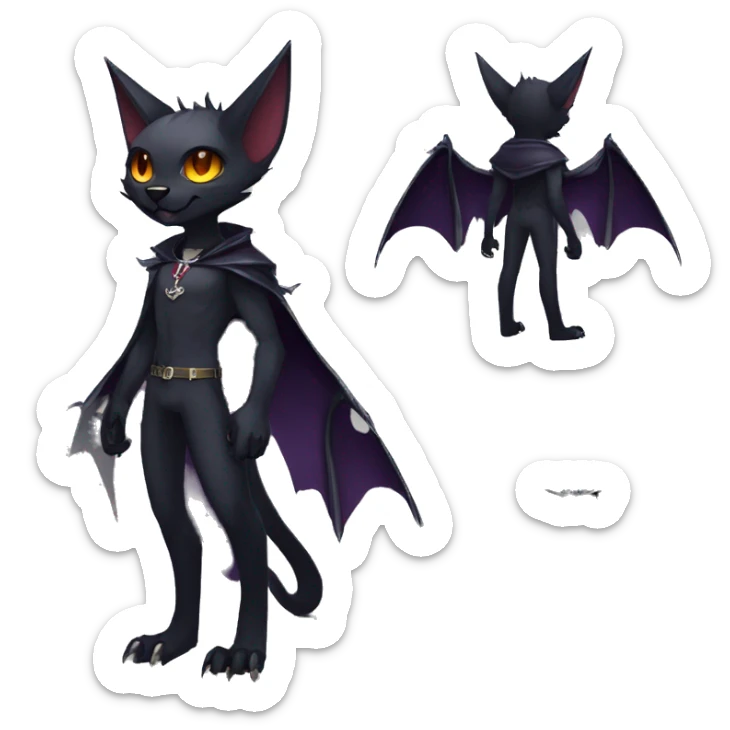 cool edgy anthro dark-shadow-themed animal vampiric bat-cat-hybrid Fakemon  with a collar full body sticker