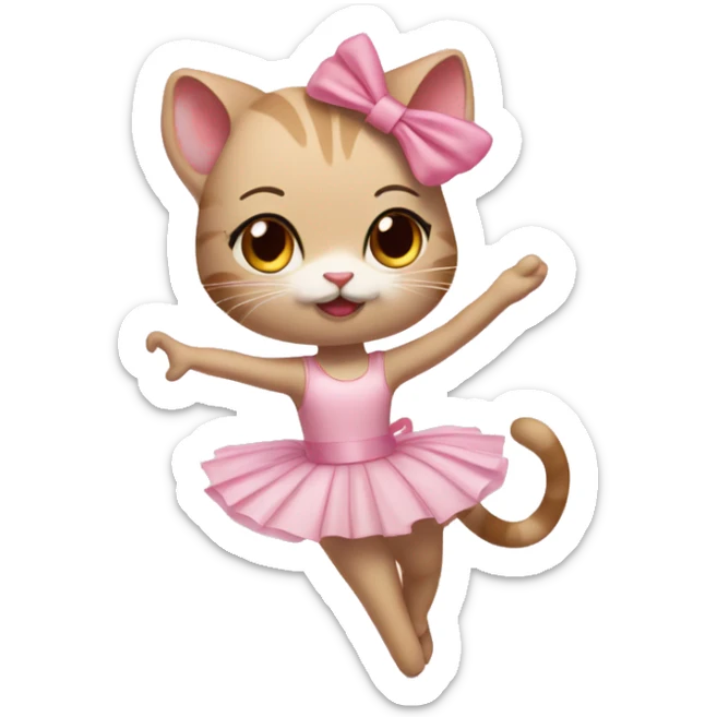 make a get cat ballerina thrilling with cute little pink ribbon on her head and with her beige mouse friend that is also wearing the same color  sticker