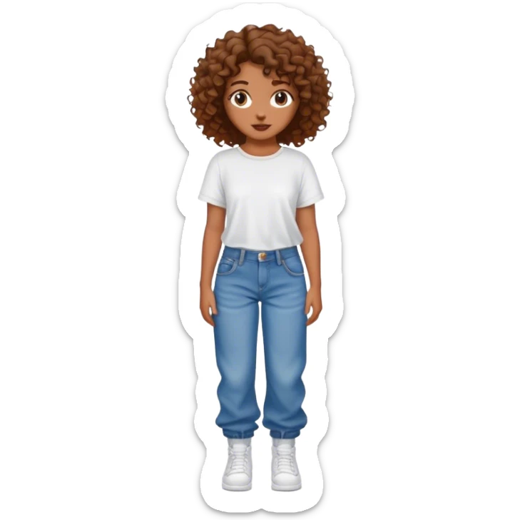 Girl with baggy jeans ,a white top . Curly brown hair sticker
