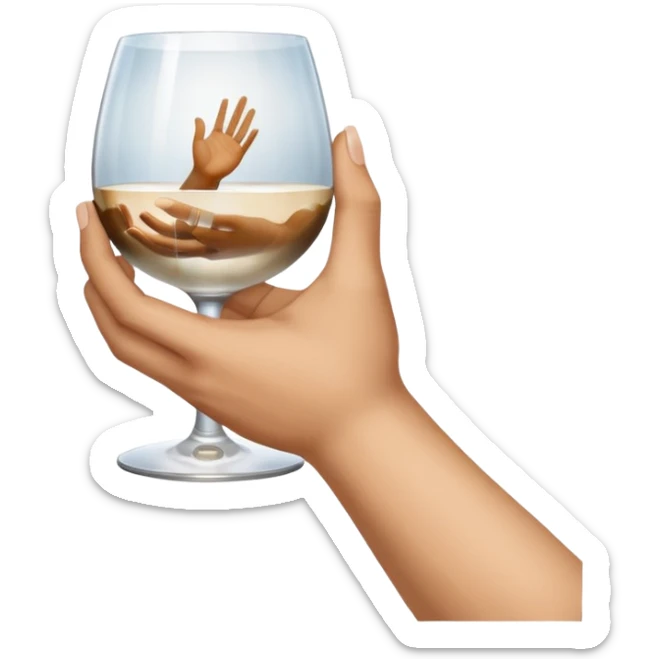 a hand holding a glass, above the glass is painted the creation of Adam sticker