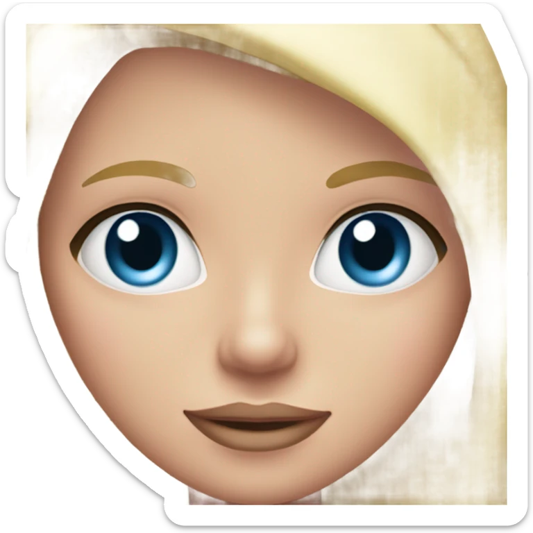  girl with long straight blonde hair, blue eyes, she has long lashes and pink lips , has a pink t-shirt sticker