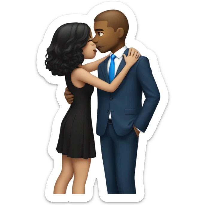 Guy in black suit with a blue tie kissing a girl in a short blue dress sticker
