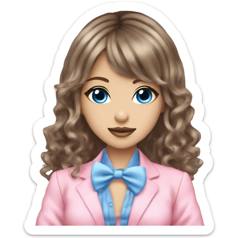 brunette blue eyes fancy pink gyaru outfit sticker