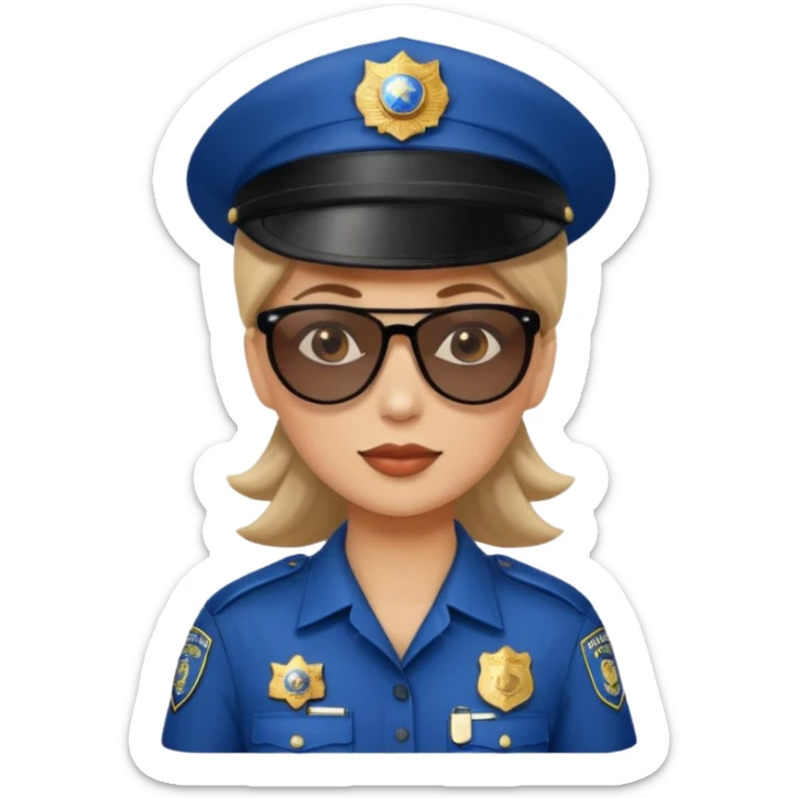 woman police with hair style and hats and sun glasses sticker