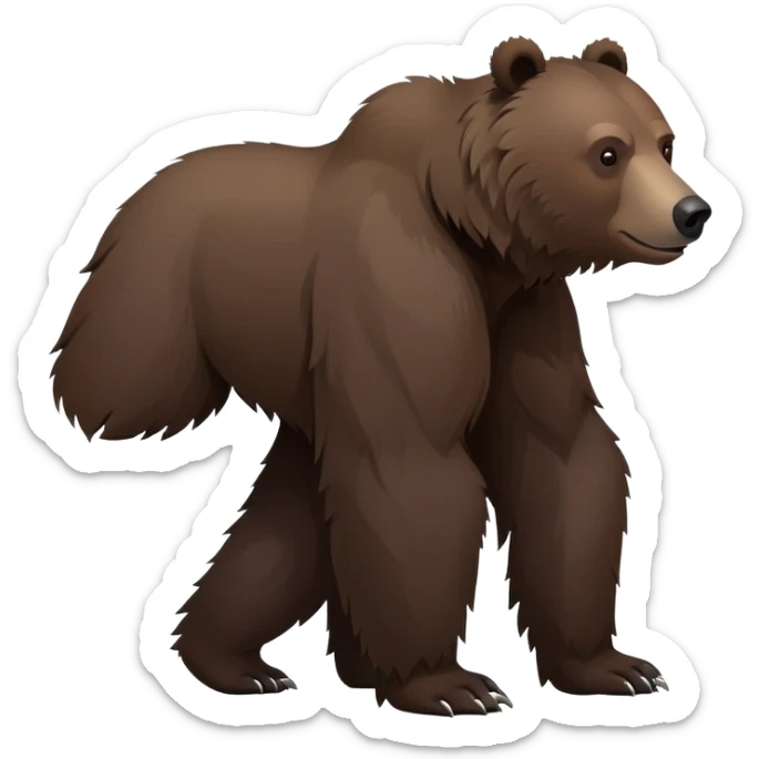 Realistic dark brown grizzly bear on all four legs, minimalist style, natural pose, side view, darker fur sticker