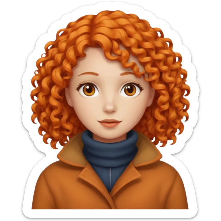 Woman with Orange Curly Hair – Shoulder-length orange curls wearing winter clothes




 sticker