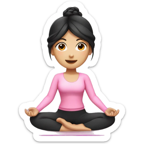 asian girl black hair with pink yoga set sticker