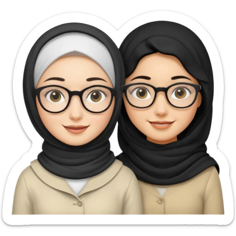 White hijabi girl with black eyes with another girl have long black hair wearing glasses with  another another girl have curly short  honey hair and wearing white glasses  sticker