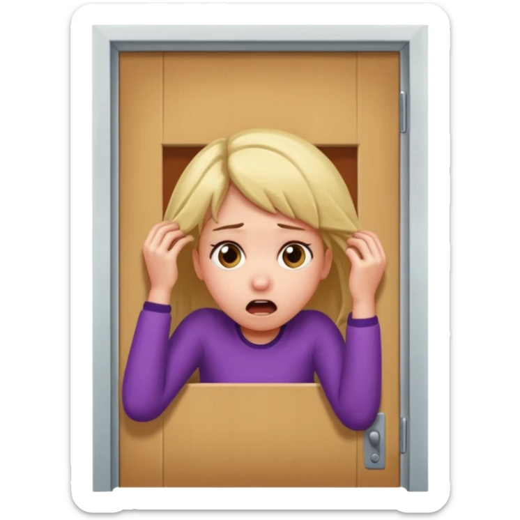 Make an emoji of a girl banging their head on the door frame after jumping  sticker