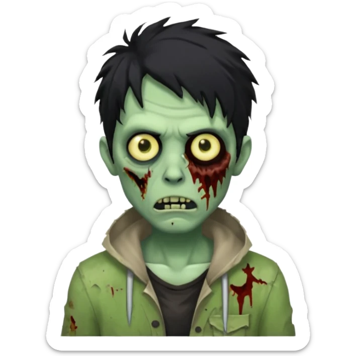 crie um emoji de zumbi homen de cabelo preto bagunçado assim🧟 sticker