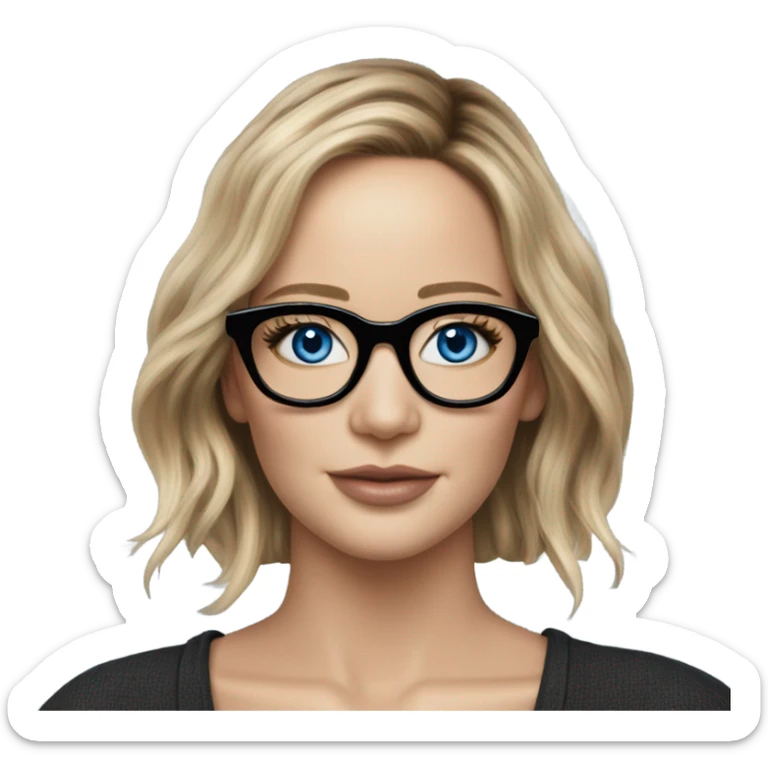 Hyper Realistic Photo of Brunette Jennifer Lawrence wearing black glasses and blue eyes  on a laptop  sticker