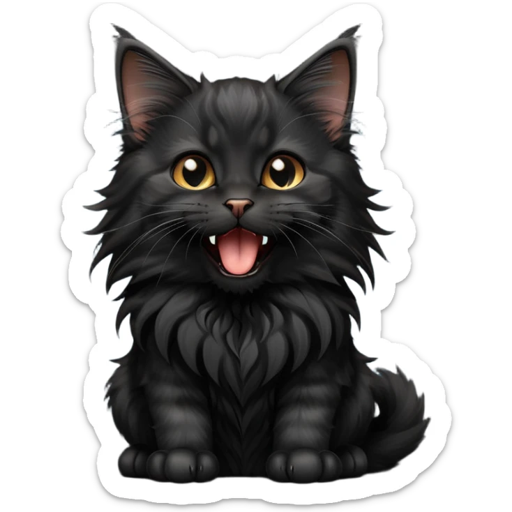 cinematic-yawning black-maine-coon-kitten-portrait-emoji,-head-tilted-playfully-and-inquisitively,-sleek--black-fur,-simplified-yet-adorable-features,-highly-detailed,-glowing-with-a-warm,-friendly-glow  sticker