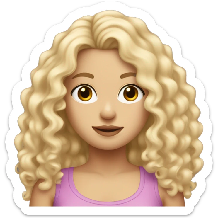 white girl with really curly long blonde hair wearing tank top hair in front sticker