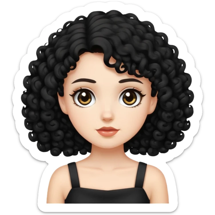 white girl with black curly hair and a black short dress sticker