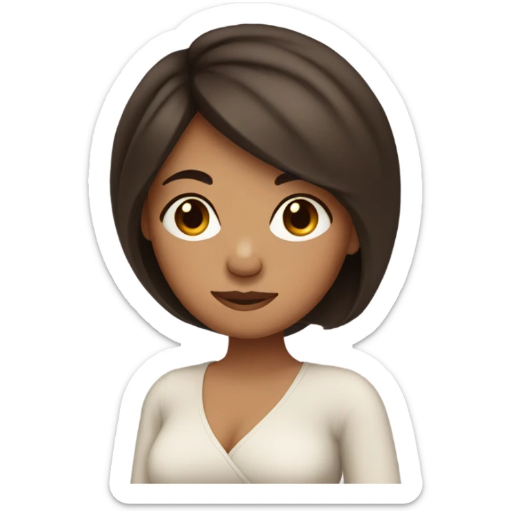  women with olive skin and dark brown hair  , she has a pregnant belly sticker