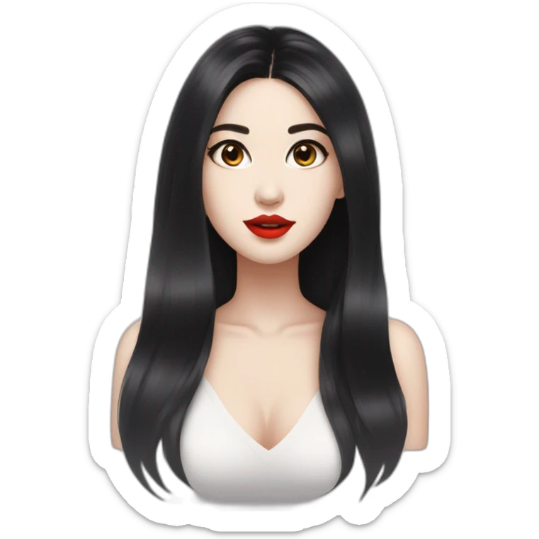 Beautiful young woman,Black hair,long hair,White skin,oval face,big eyes,Blackeyes,Redlips,Chinese sticker