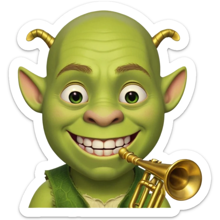 shrek sans cheveux et deux petites oreilles en forme de trompettes une sur chaque cote de son crane sticker