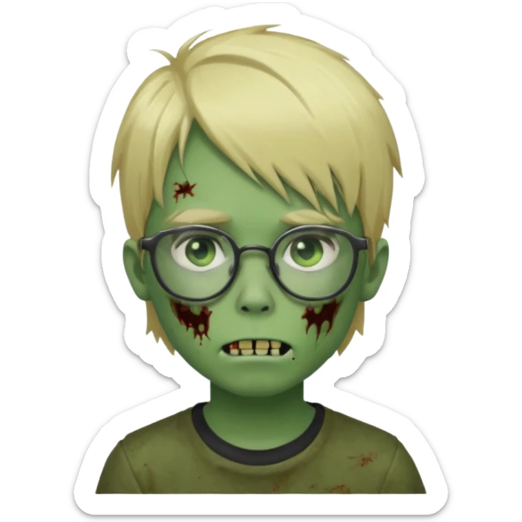 boy zombie with blonde emo hair and green skin and glasses sticker
