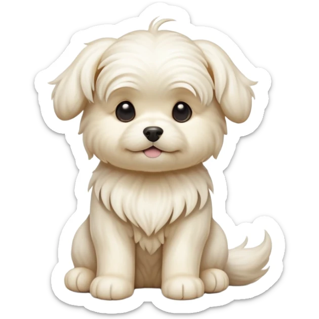 cinematic-[Maltese]-realistic-full-body-sitting-emoji,-tail-resting-loosely-beside-its-paws,-head-tilted-dramatically, -wavy-[cream]-fur,-simplified-yet-realistic-focused-features,-highly-detailed,-glowing-with-an-almost-sarcastic-glow sticker
