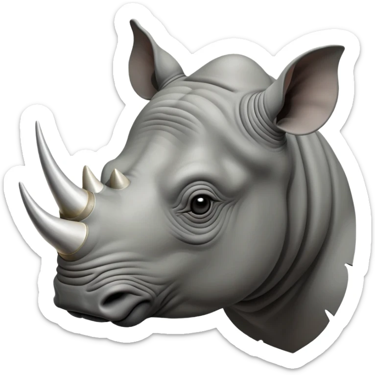 cinematic-noble--rhinoceros-portrait-emoji,slate-grey-hide--poised-and-regal,-with-a-massive,-powerful-build-and-a-thick, -deep-set-soulful-piercing-eyes,-simplified-yet-sharp-and-sophisticated-features,-highly-detailed,-large-black-eyes, zoomed out showing shoulders, large white horn  sticker