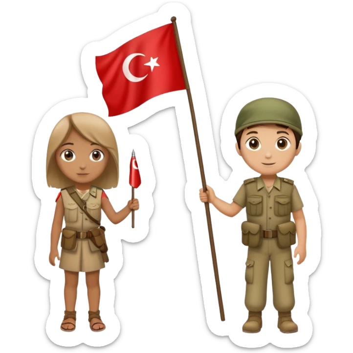Girl holding Turkish  flag and boy holding Afghanistan flag  sticker