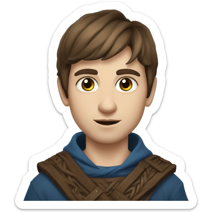 slavic young man with brown hair, blue eyes and runic wearing sticker